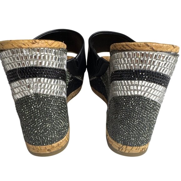 INC Black Leather Cork Wedge Sandals W/Rhinestone Embellished Heel 6.5 - Picture 6 of 10